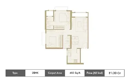 2 BHK Floor Plan (483 sq.ft.)