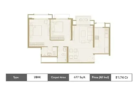 2 BHK Floor Plan (677 sq.ft.)