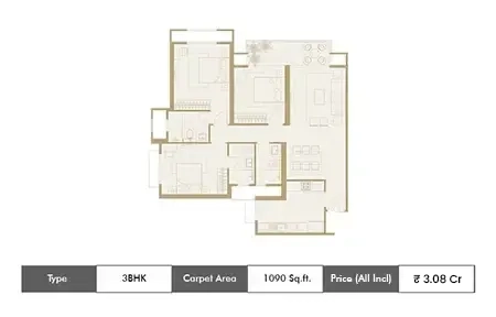 3 BHK Floor Plan (1090 sq.ft.)