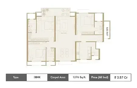 3 BHK Floor Plan (1276 sq.ft.)